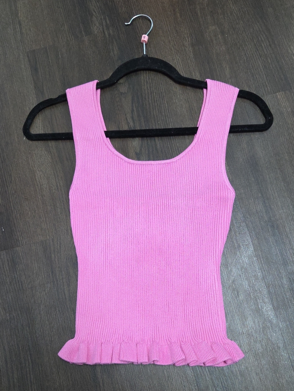 Workshop Pink Ribbed Fleece Tank with Ruffle Hem